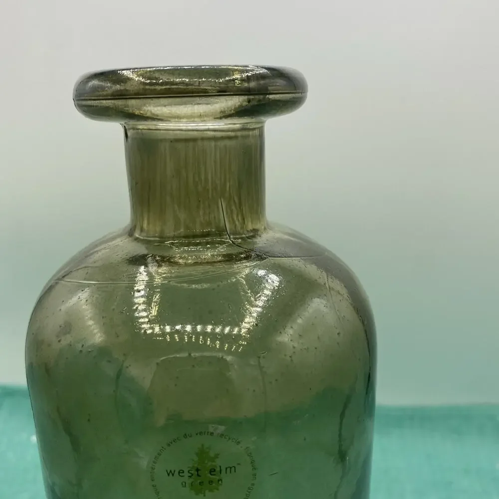 West Elm Smokey Green Glass Jug Vase Emerald 11” Tall Made In Egypt